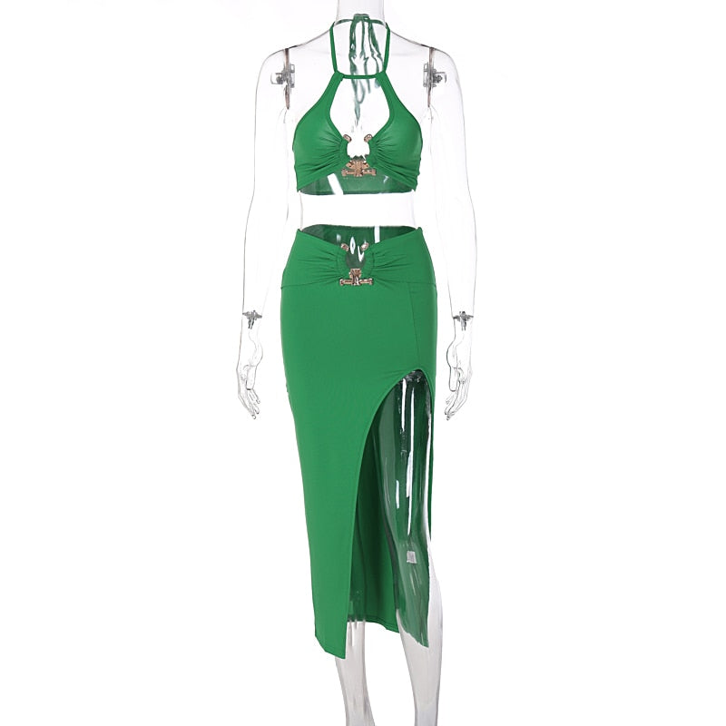 Levoire | Crop Satin Sans Manches & Couture Latérale Midi Robes