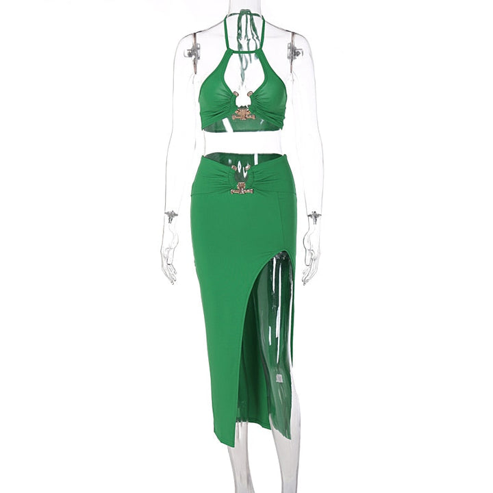 Levoire | Crop Satin Sans Manches & Couture Latérale Midi Robes