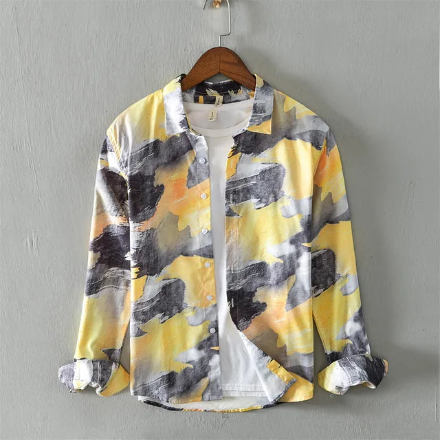 Levoire | Chemise Decontractee Imprimee Creatif Hommes Jaune 2