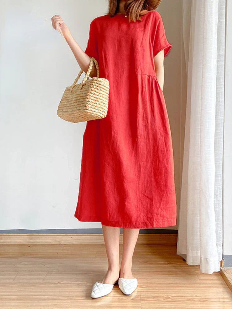 Levoire | Robe Midi Unie En Coton Et Lin Rot