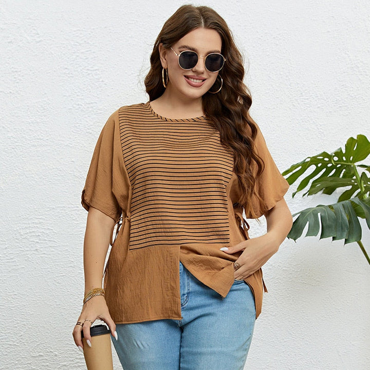 Levoire | Creative Knot Artwork T-Shirt D'Été Rayé Khaki