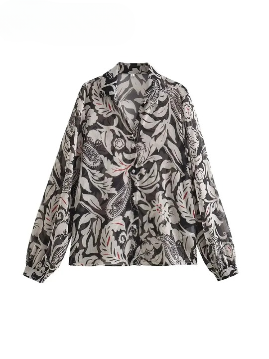Levoire | Chemise Imprimée Confortable À Manches Longues Noir