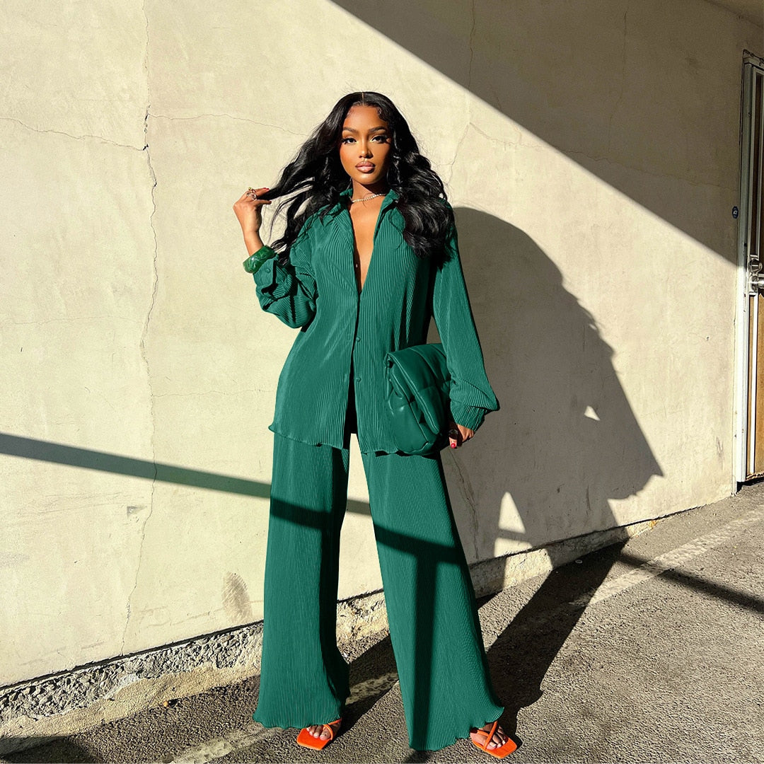 Levoire | Ensemble Lounge Avec Pantalons Larges Et Blouse Bleu marine
