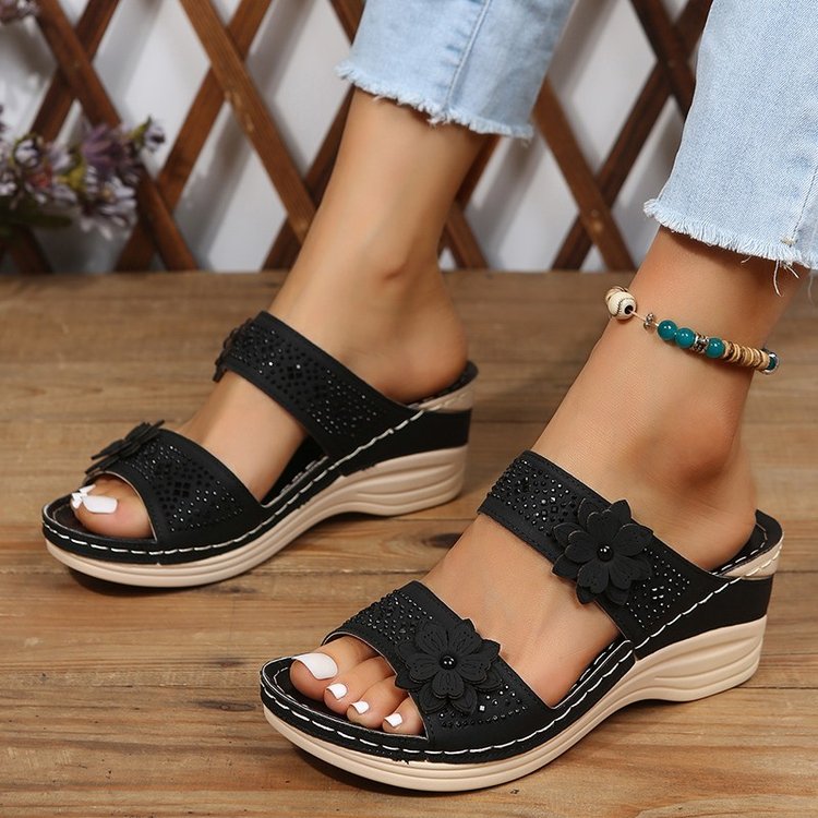 Levoire | Sandales Femme Avec Cadre Fleuri Noir
