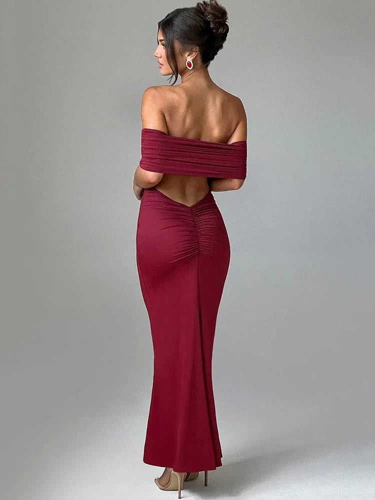 Levoire | Off-Shoulder Épaules Nues Sans Manches Maxi Robes Vinfärgad