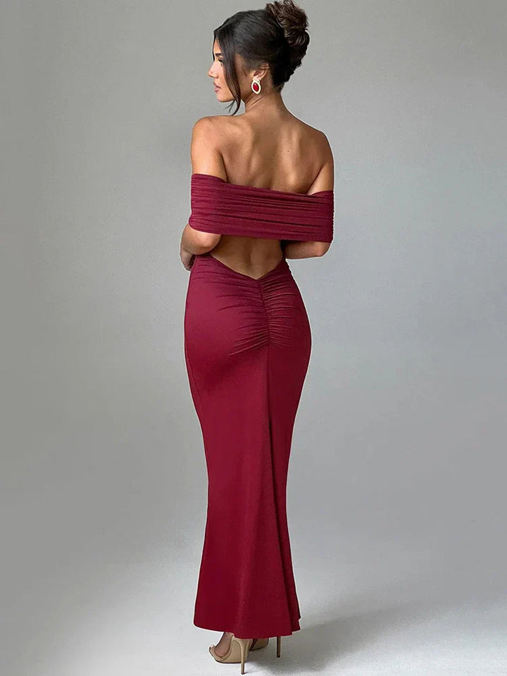 Levoire | Off-Shoulder Épaules Nues Sans Manches Maxi Robes Vinfärgad