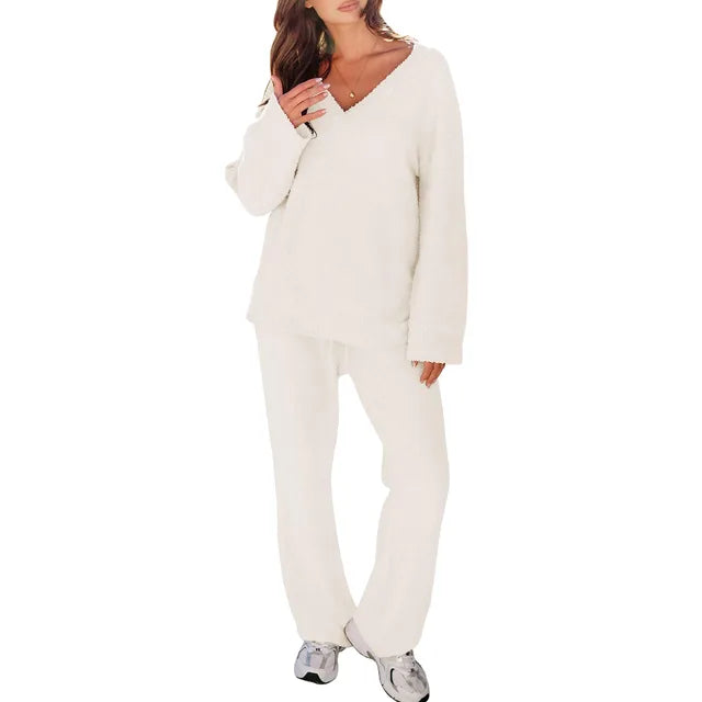 Levoire | Ensemble De Pyjama Avec Décolleté En V Et Manches Longues Parfait Pour La Détente Beige