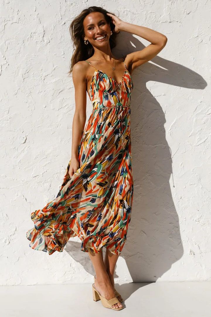 Levoire | Robe Midi Florale À Bretelles Spaghetti Pour Femmes