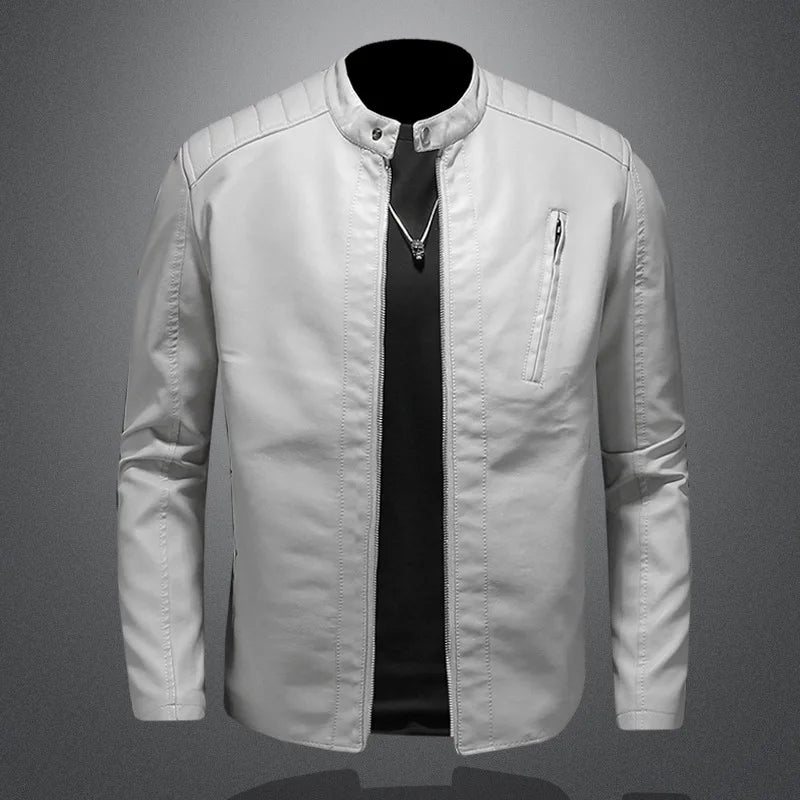 Levoire | Veste En Cuir Courte Élégante Pour Homme Blanc