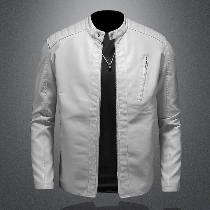 Levoire | Veste En Cuir Courte Élégante Pour Homme Blanc