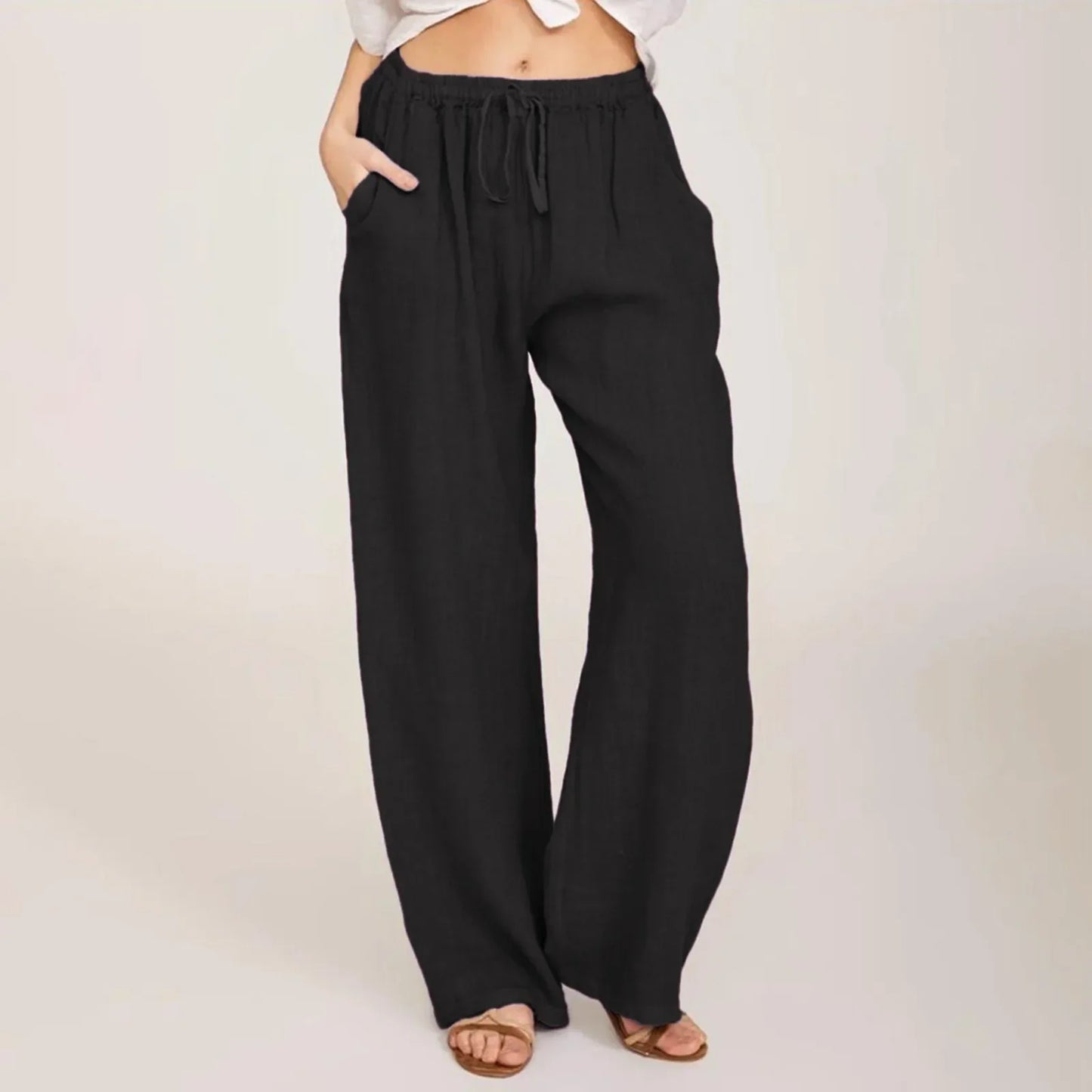 Levoire | Pantalon En Coton Et Lin Respirant Pour Femmes Noir