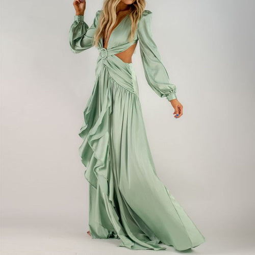 Levoire | Huleplissé Volant Manches Longues Robes Maxi