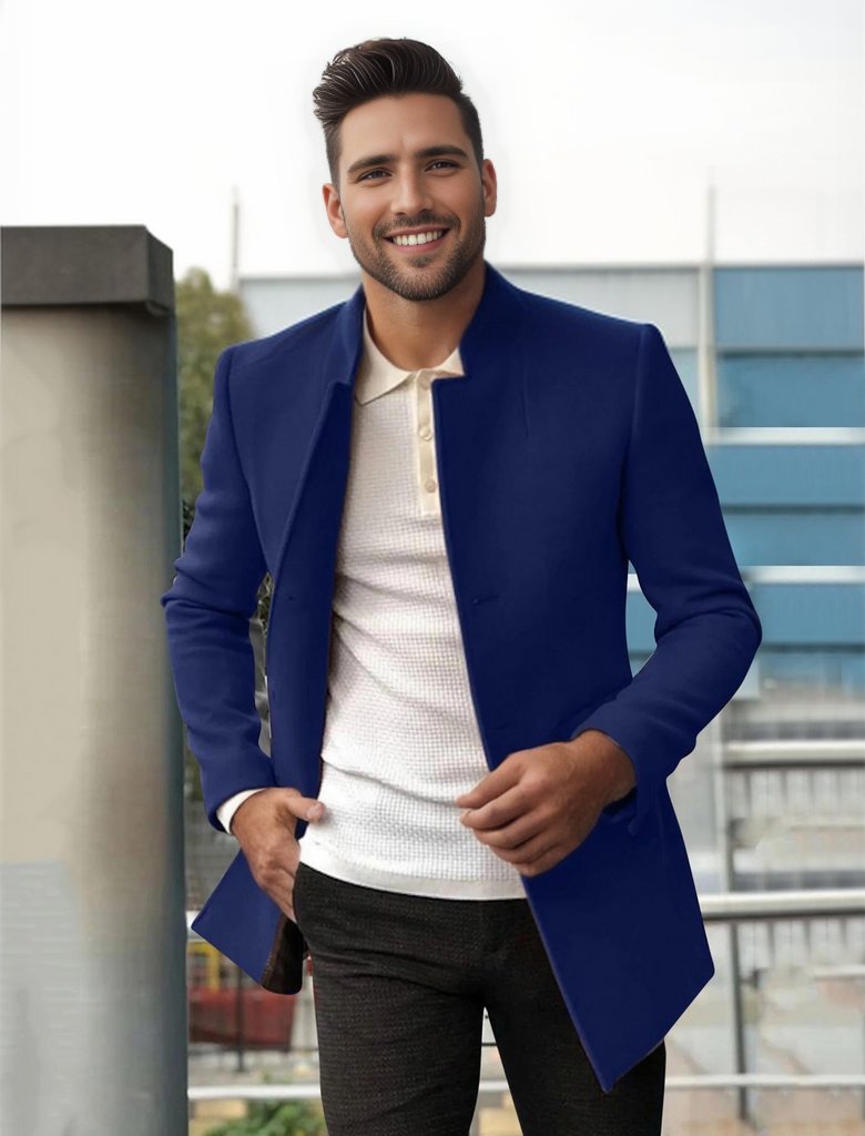 Levoire | Veste Longue Pour Hommes Luxueuse Bleu