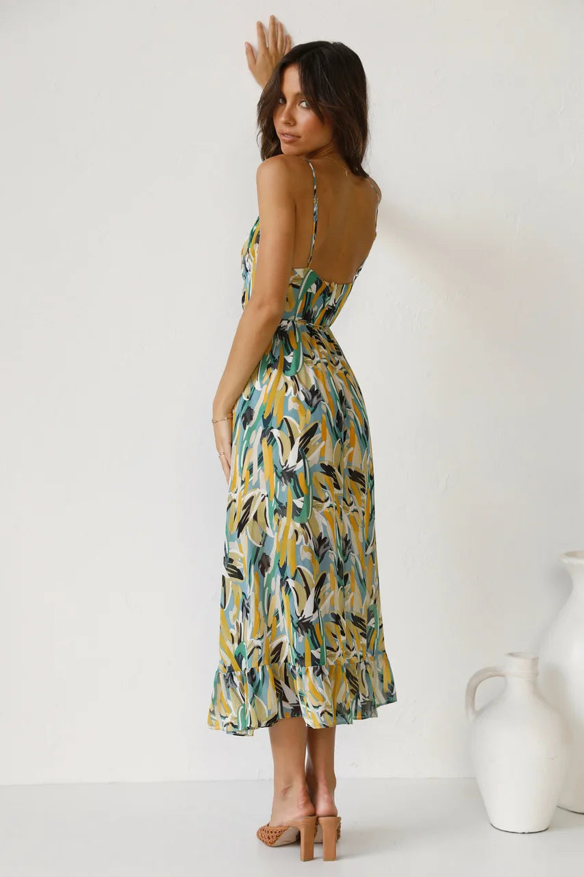 Levoire | Robe Midi Florale À Bretelles Spaghetti Pour Femmes