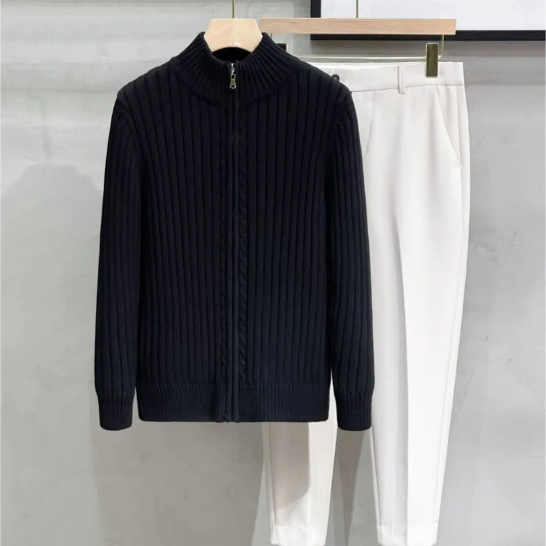 Levoire | Gilet En Maille Côtelée Pour Homme Avec Fermeture Éclair Et Col Noir