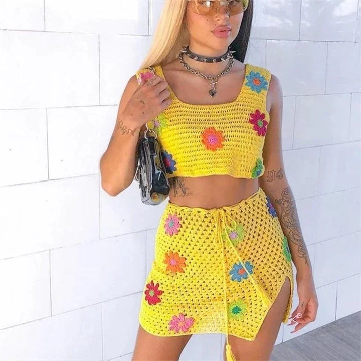 Levoire | Haut De Croptop En Tricot Et Ensemble Love Rock En Fleurs jaune multicolore