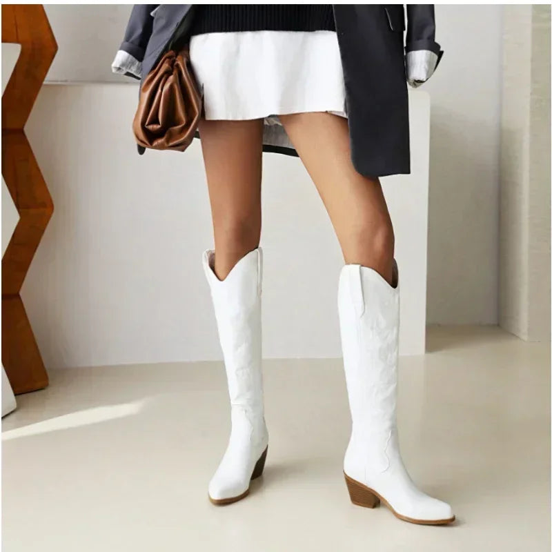 Levoire | Hauteurs De Mollet Bottes De Cowboy En Cuir Pour Femmes Blanc