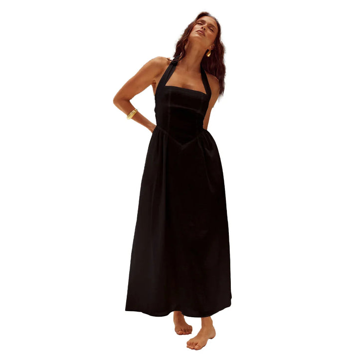 Levoire | Femme Robe longue élégante avec encolure ras du cou Noir