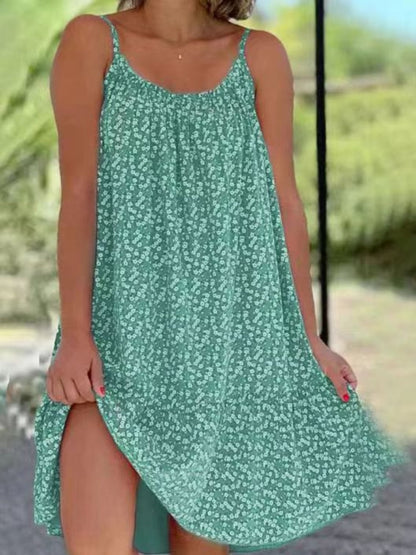 Levoire | Robe D'Été Confortable Imprimé Floral Joyeux Vert