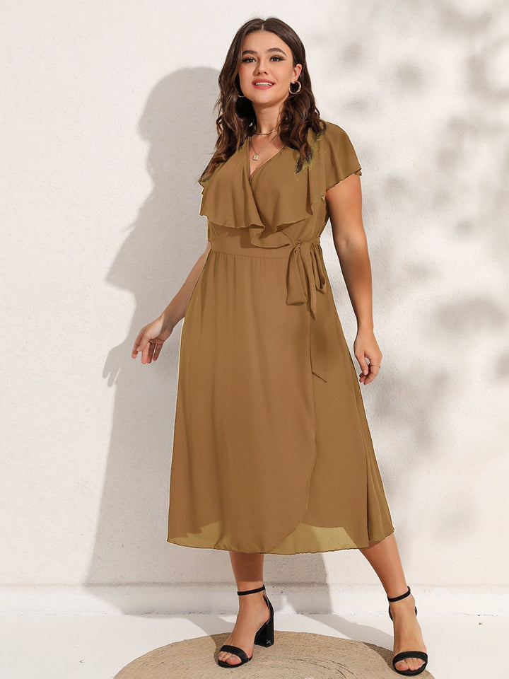 Levoire | Robe Enroulée À Manches Courtes Et Décolleté En V (Taille Plus) Braun