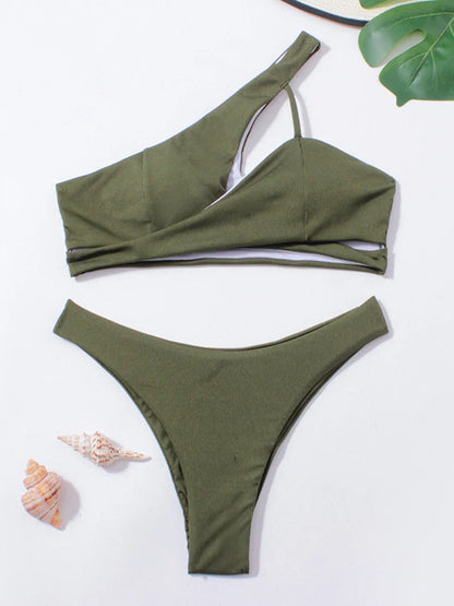 Levoire | Deux Pièces Maillot De Bain Asymétrique Khaki