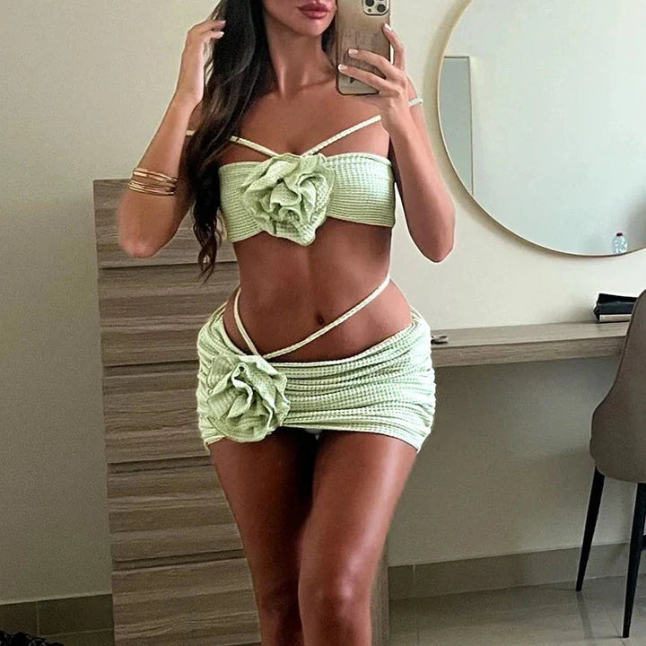 Levoire | Ensemble De Maillot De Bain Bikini 2 Pièces Avec Jupe De Plage En Mousse Vert