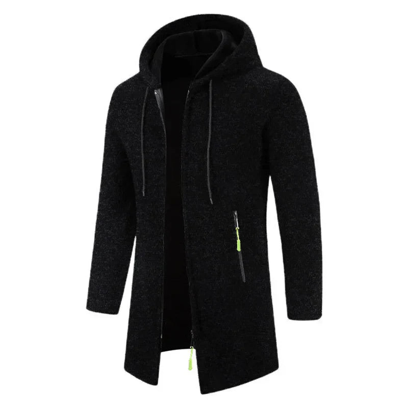 Levoire | Décontracté Long Gilet Avec Capuche Et Fermeture Éclair Pour Noir