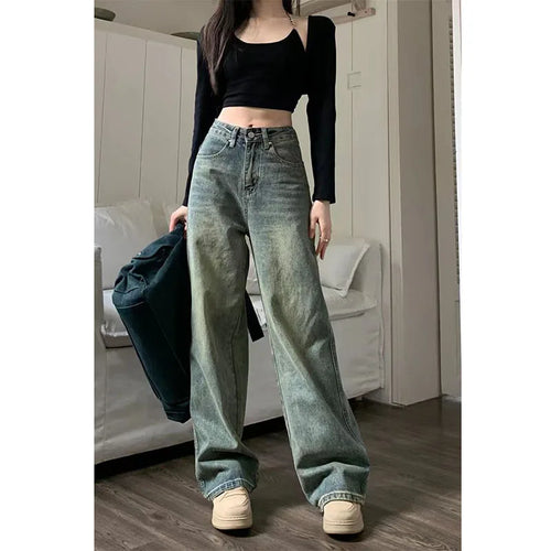 Levoire | Jean Taille Haute Décontractée Et Large Vin Vintage Avec Jambes Larges Pour Femmes