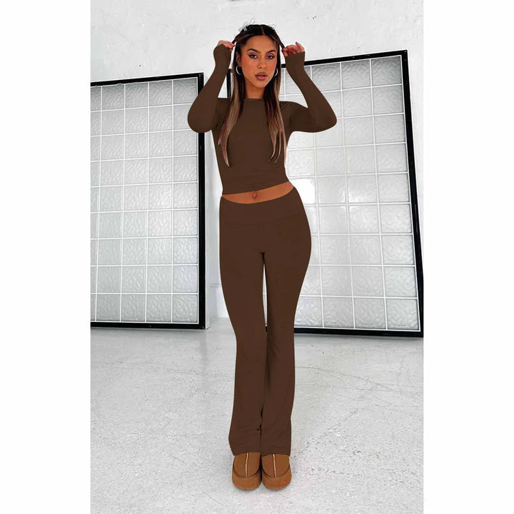 Levoire | Ensemble Femme 2 Pièces, Uni, Tendance, Survêtement Confortable Marron foncé