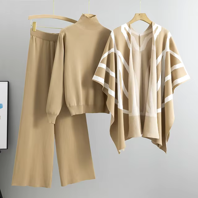 Levoire | Ensemble de 3 pièces en laine douce et confortable Khaki