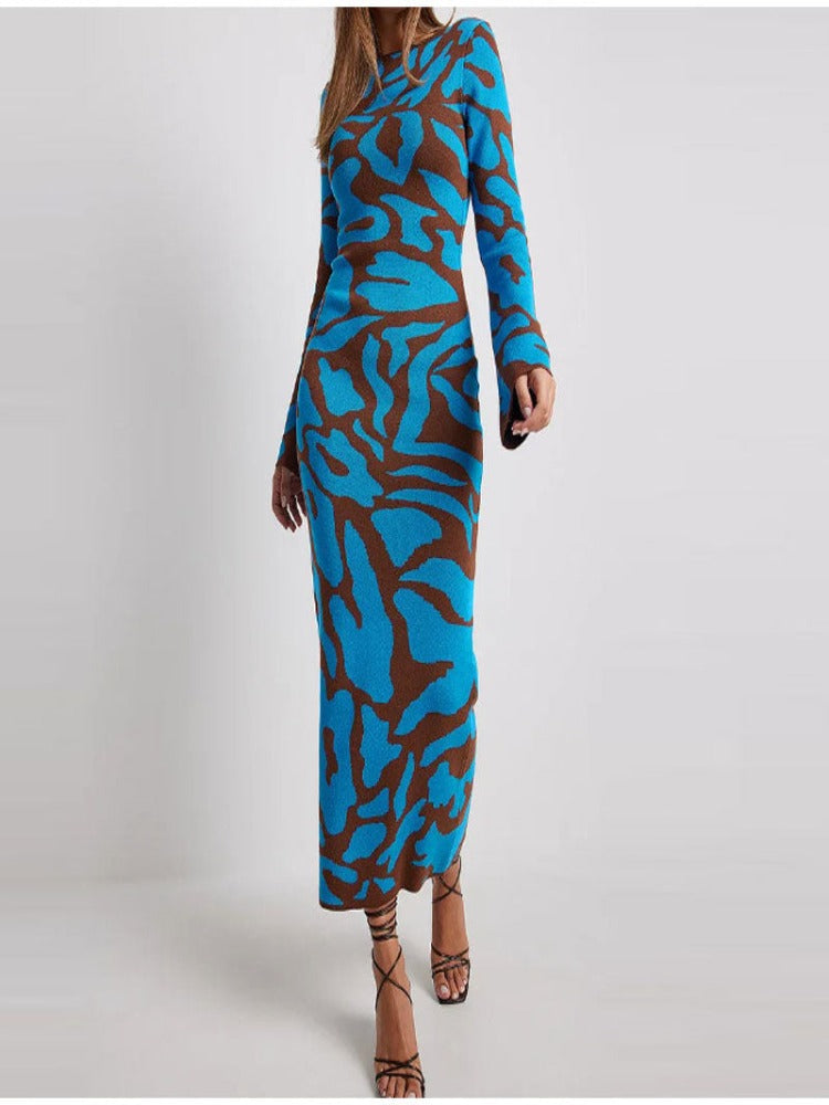 Levoire | Elégante robe en tricot à manches longues pour femme Bleu