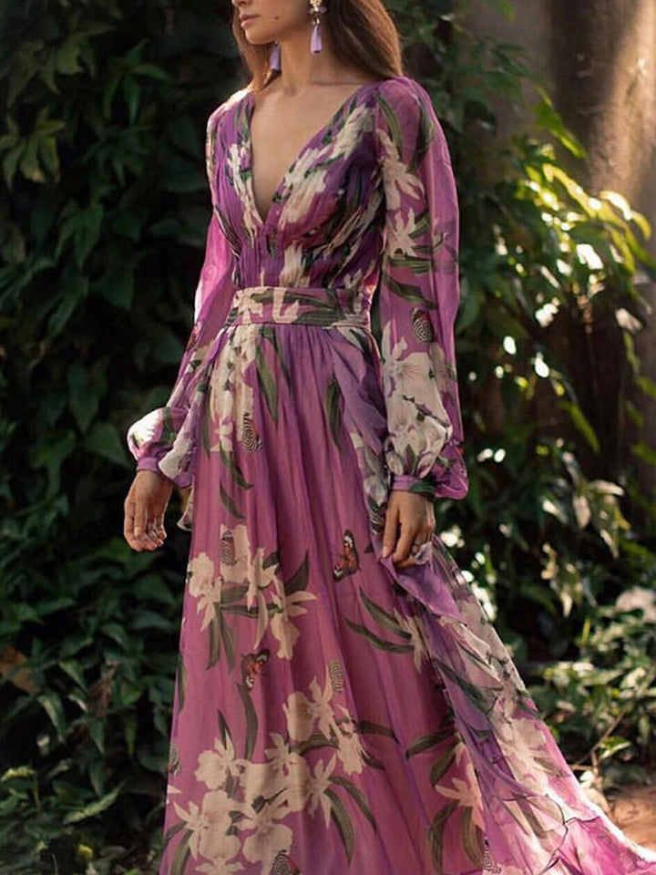 Levoire | Robe A-Ligne À Manches Longues Imprimée De Fleurs