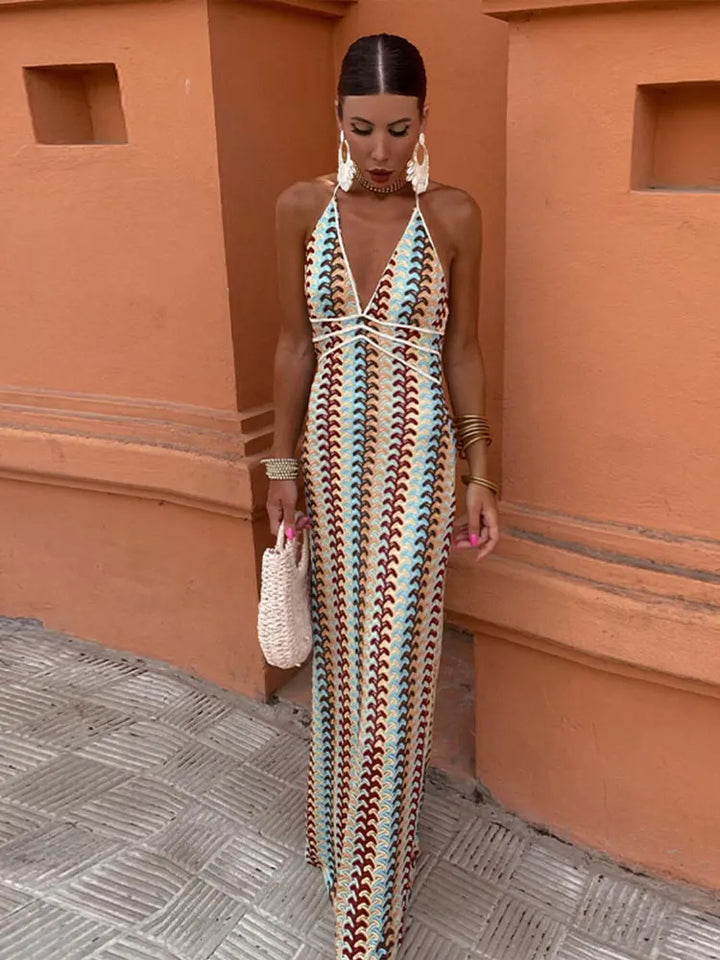 Levoire | Robe D'Été Tendance Sans Manches Avec Décolleté En V Profond Pour Femmes Beige