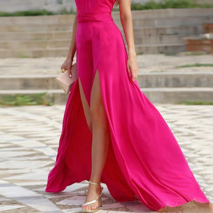 Levoire | Rose Clair Halterneck Off-Shoulder Robe Maxi High