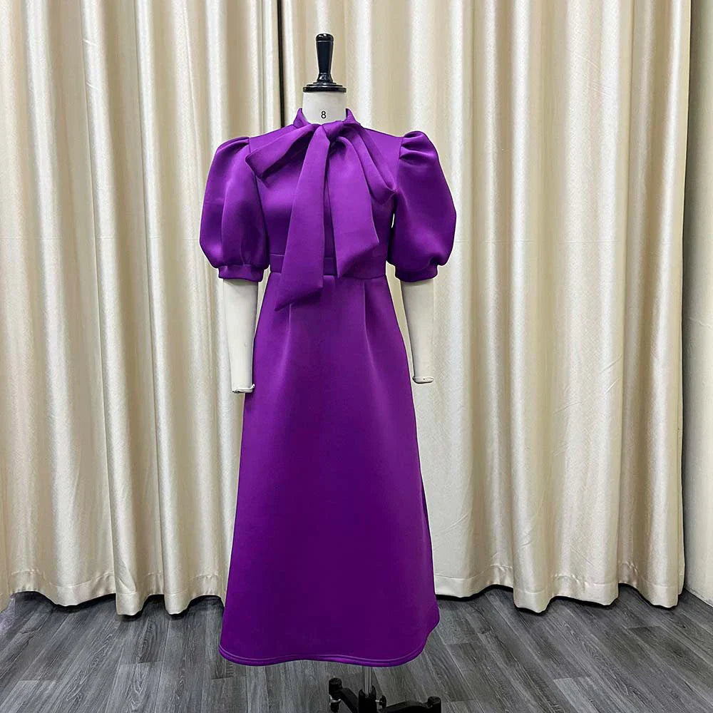 Levoire | Col Côté Bouffant Manches Courtes Robes Longues