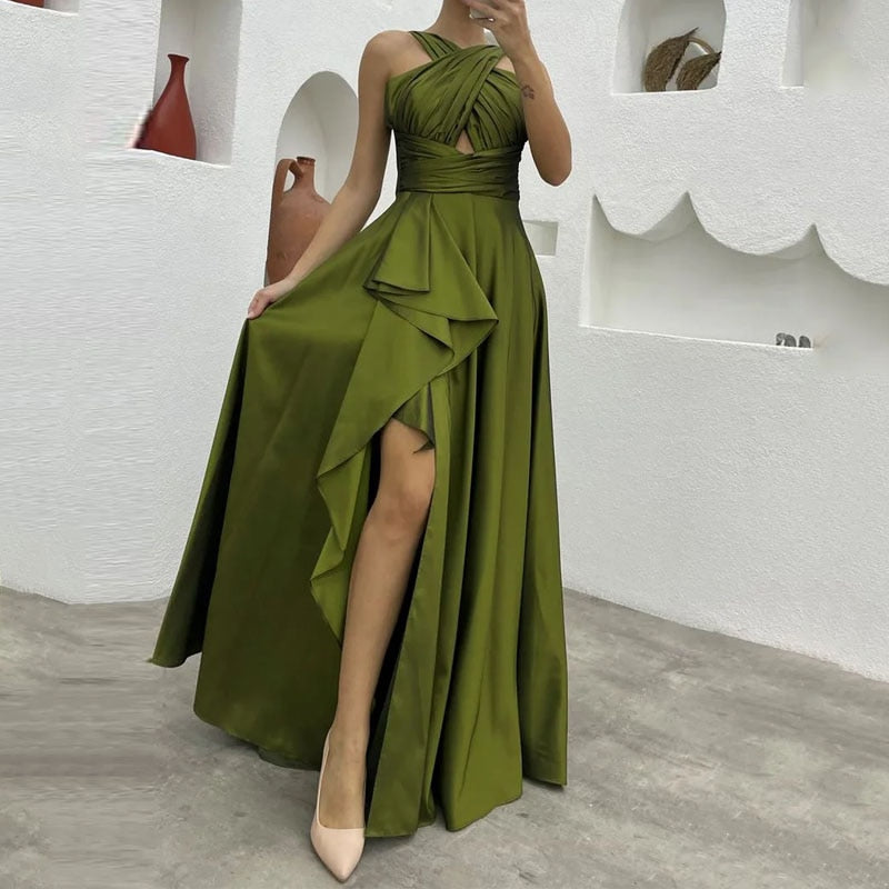Levoire | Robe Maxi Plissée Haute Sans Manches Nouée Croisée