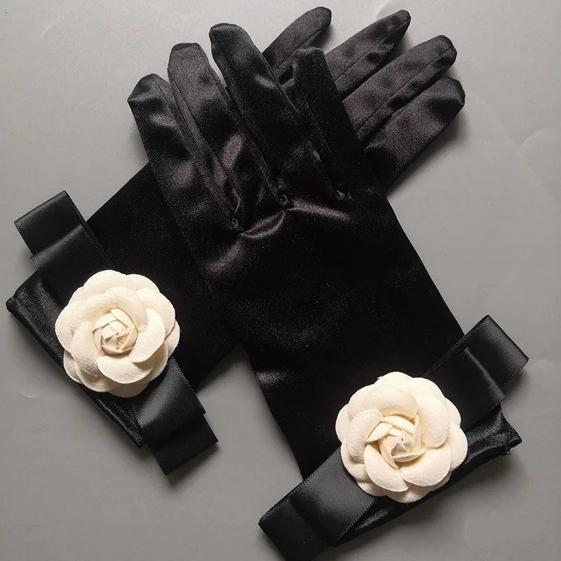 Levoire | Récolte Vintage Gants Courts En Satin Noir Hepburn