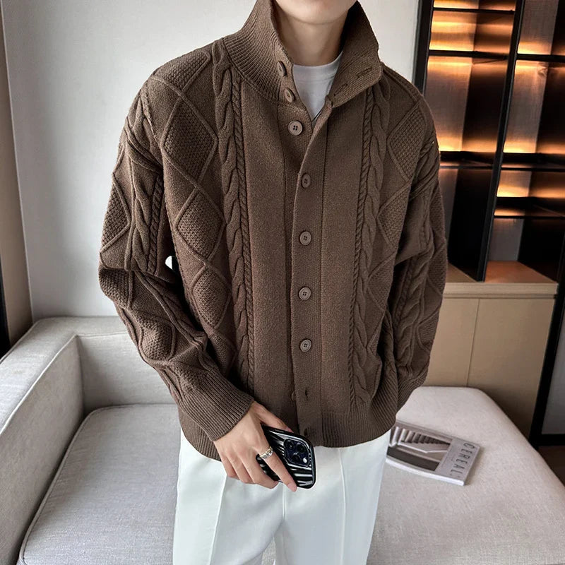 Levoire | Pull rétro à manches longues avec boutons plus chaud Braun