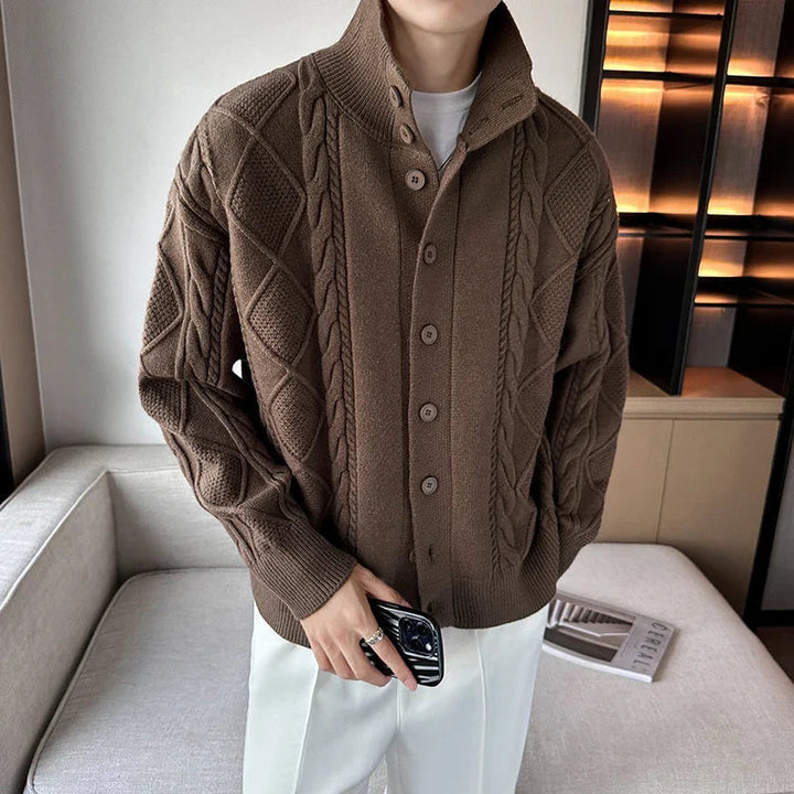 Levoire | Pull rétro à manches longues avec boutons plus chaud Braun