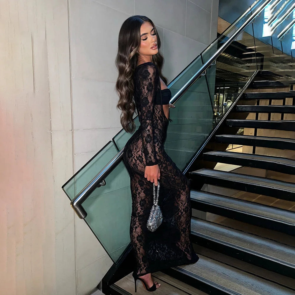 Levoire | Décolleté Ouvert Avec Des Bretelles En Dentelle Robes Maxi