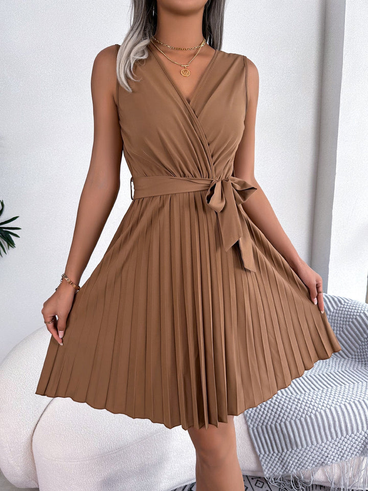 Levoire | Robe Mini Plissee Elegante Et Confortable Marron Femmes Brun
