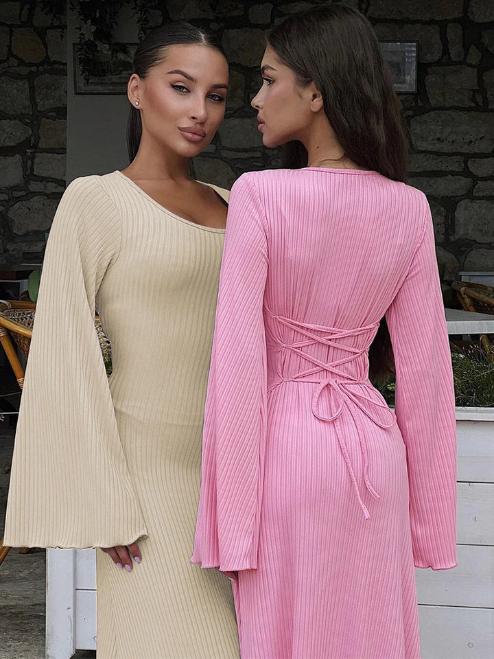 Levoire | Robe Maxi Côtelée Unie pour Femme