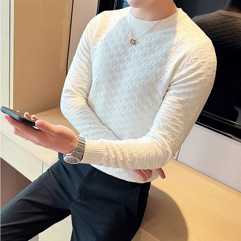 Levoire | Pull Élégant Pour Homme Avec Un Motif À Carreaux Marqué Blanc