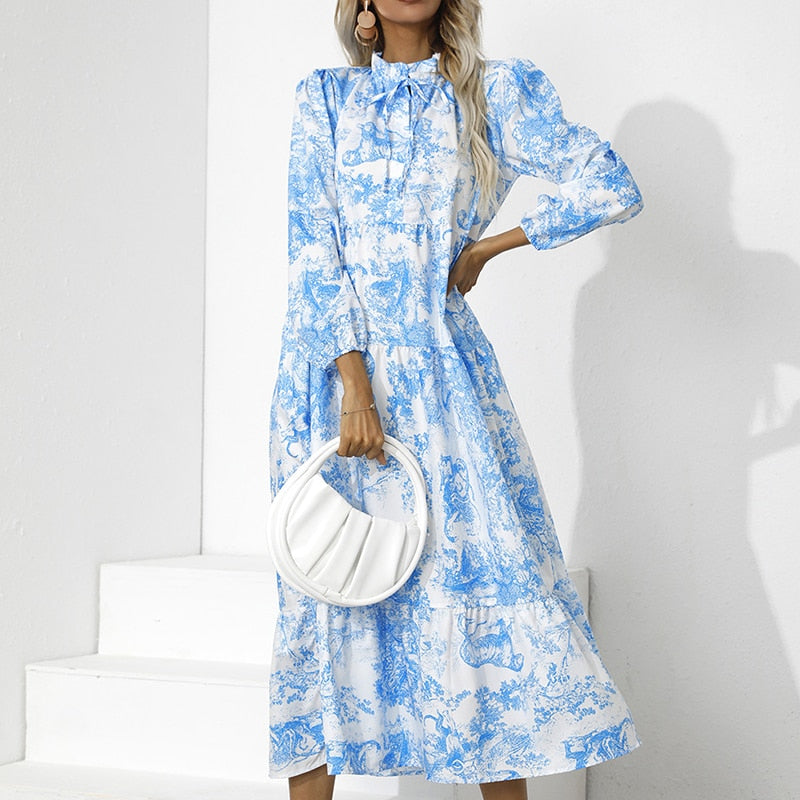 Levoire | Robe Imprimé Floral Automne Bleu