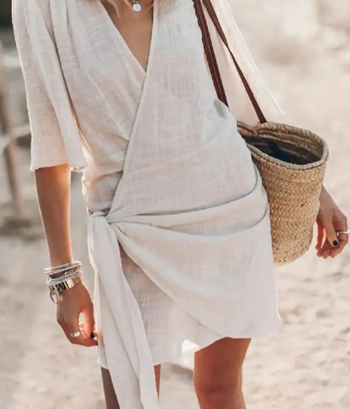Levoire | Robe En Lin Avec Décolleté En V Beige