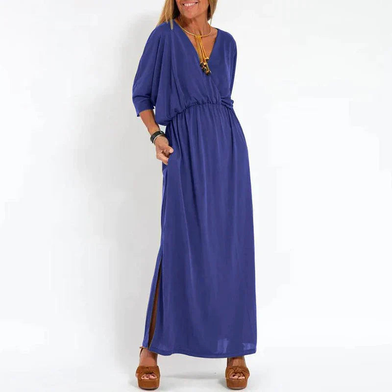 Levoire | Robe Longue Avec Fente Latérale Et Ceinture À La Taille Bleu