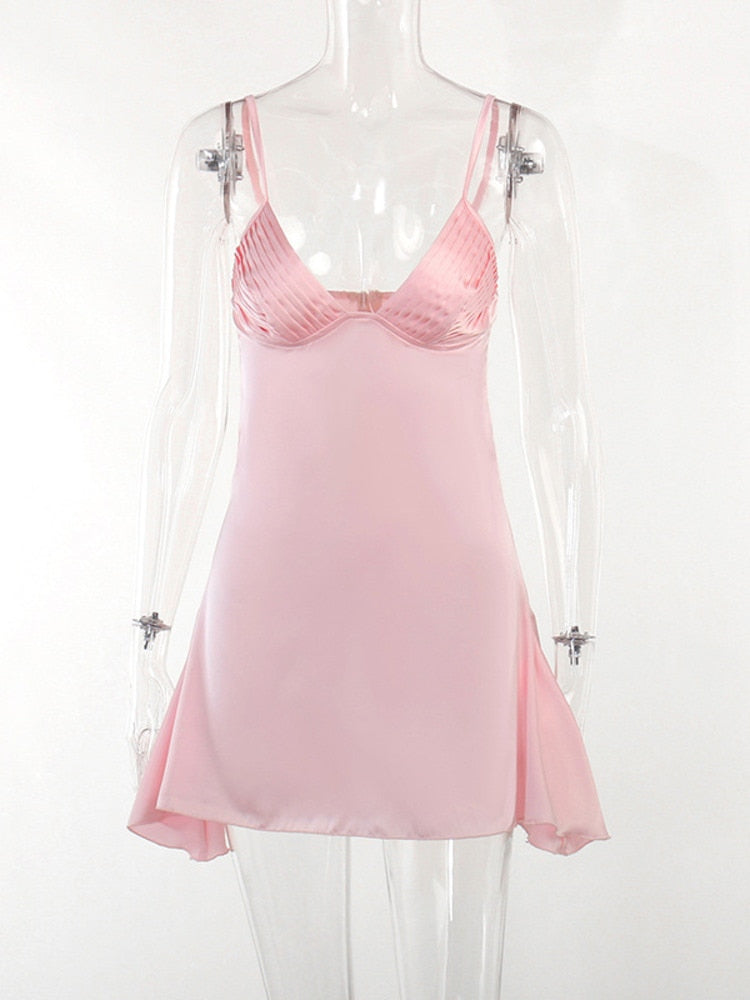 Levoire | Velours Spaghetti Dip V-Sans Manches Mini Robes