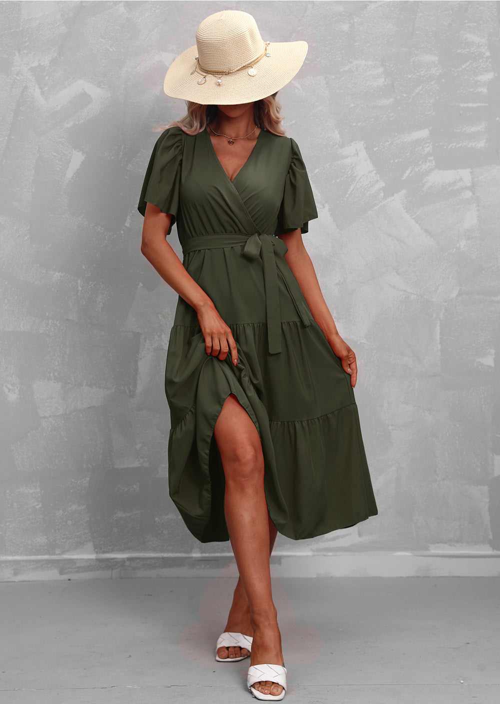 Levoire | Robe Midi Elegante Et Raffinee Femmes Vert foncé