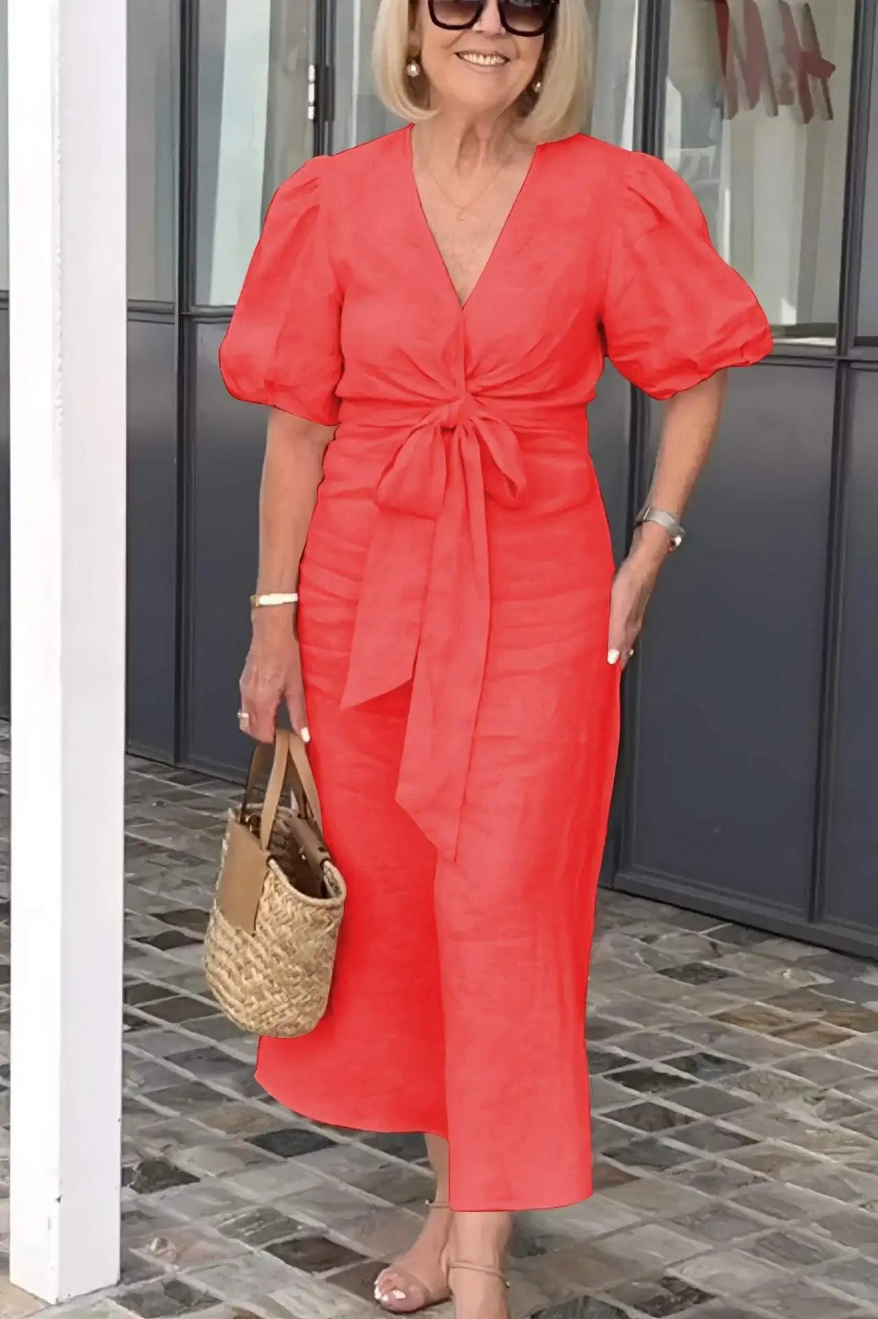 Levoire | Robe En Coton Élégante À Décolleté En V Rot