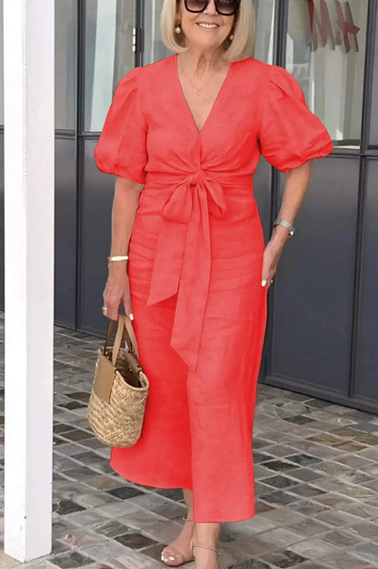 Levoire | Robe En Coton Élégante À Décolleté En V Rot